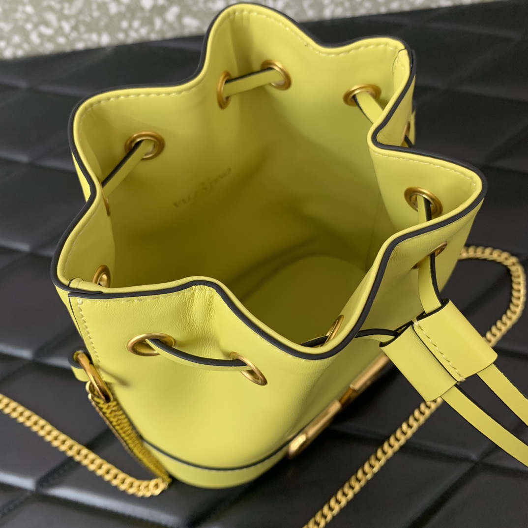 Valentino Garavani VLogo Signature Mini Bucket Bag in Yellow Nappa Leather 